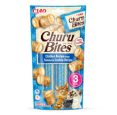 Ciao Churu Bites by INABA Cat Treat - Chicken, Tuna & Scallop Flavour (3 x 10g) / Crispy Pouches with Creamy Filling, Delicious & Healthy Snack for Cats, Hand Feeding, Natural, Grain Free